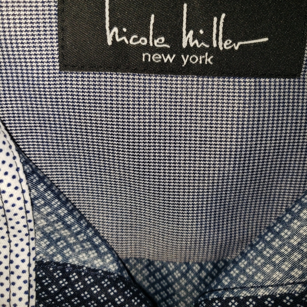 Mens Nicole Miller Dark Blue Button Down Shirt - Picture 7 of 8